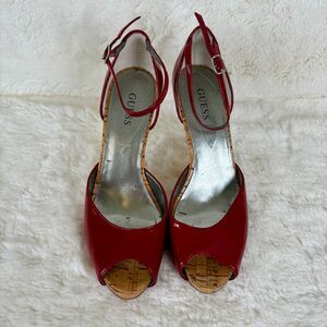 Guess Women's Red Peep Toe Patent Leather Stiletto Heels Pumps Size 7.5 M